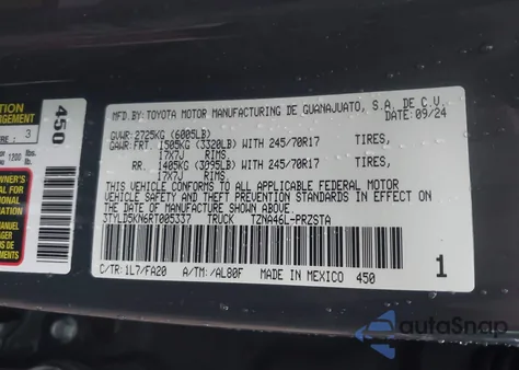 2024 Toyota Tacoma Sr 4Wd from USA, damaged, VIN 3TYLD5KN6RT005337